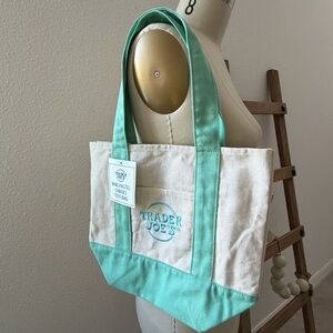 Trader Joe's Limited Edition Pastel Mini Mint Green Canvas Tote Bag